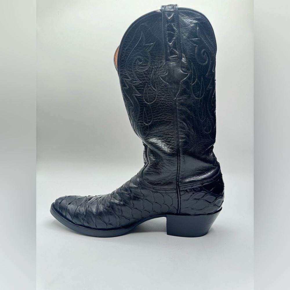 Lucchese Crocodile Western Boots Black Leather Cowboy Boots 8 1/2 - Picture 5 of 9